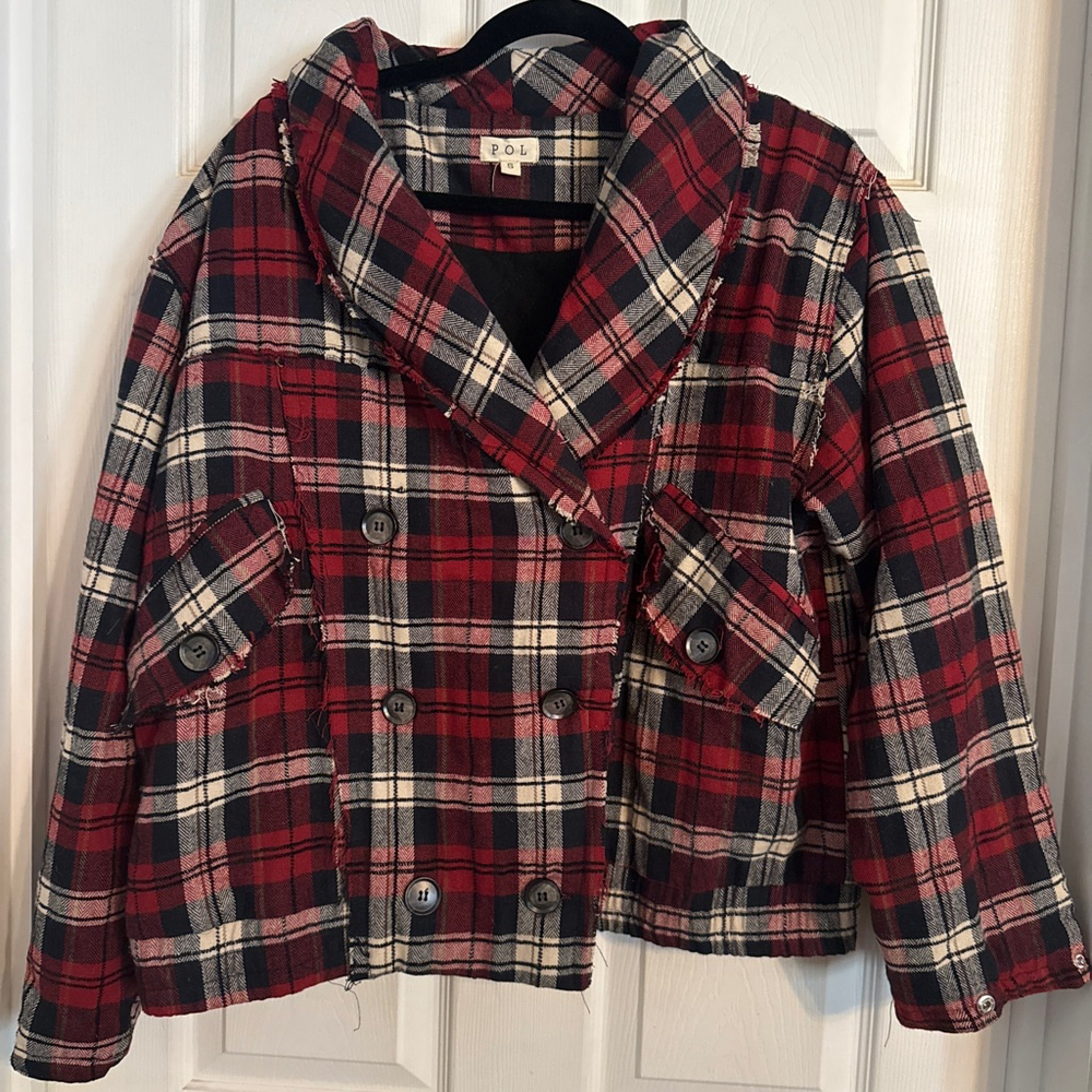 Women's POL Plaid Flannel Quilted Jacket S Red Black